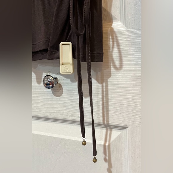 INC Petite M…chocolate brown long sleeved top. Copper bead and sequin neckline. - Picture 10 of 15